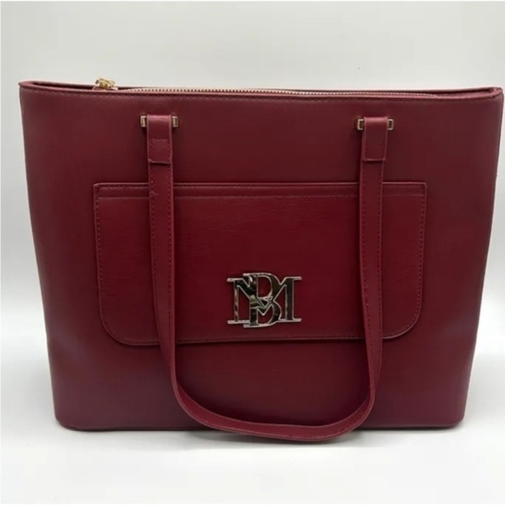 NWT Badgley Mischka Bag Big Logo Detail Wine Colored Vegan Leather Purse